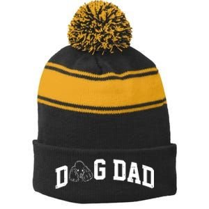 Dog Dad Poodle Gift For Father's Day Stripe Pom Pom Beanie