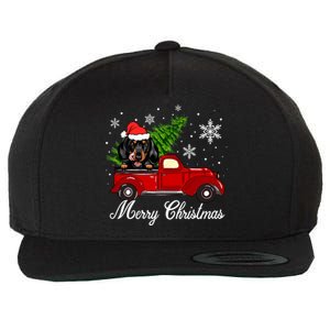 Dachshund Dog Riding Red Truck Christmas Decorations Pajama Gift Wool Snapback Cap