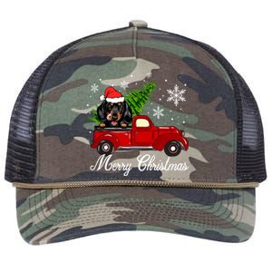 Dachshund Dog Riding Red Truck Christmas Decorations Pajama Gift Retro Rope Trucker Hat Cap