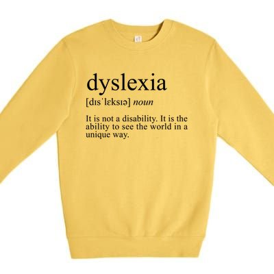 Dyslexia Definition Reading Specialist Dyslexia Awareness Gift Premium Crewneck Sweatshirt