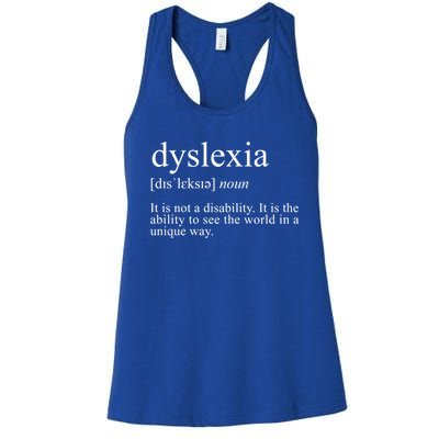 Dyslexia Definition Reading Specialist Dyslexia Awareness Gift Women's Racerback Tank