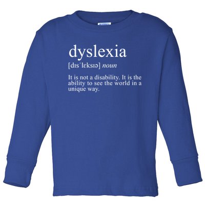 Dyslexia Definition Reading Specialist Dyslexia Awareness Gift Toddler Long Sleeve Shirt