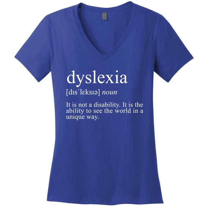 Dyslexia Definition Reading Specialist Dyslexia Awareness Gift Women's V-Neck T-Shirt