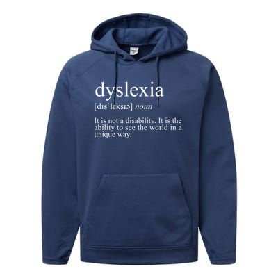 Dyslexia Definition Reading Specialist Dyslexia Awareness Gift Performance Fleece Hoodie