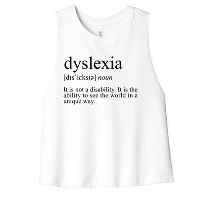 Dyslexia Definition Reading Specialist Dyslexia Awareness Gift Women's Racerback Cropped Tank