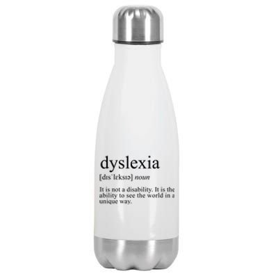 Dyslexia Definition Reading Specialist Dyslexia Awareness Gift Stainless Steel Insulated Water Bottle