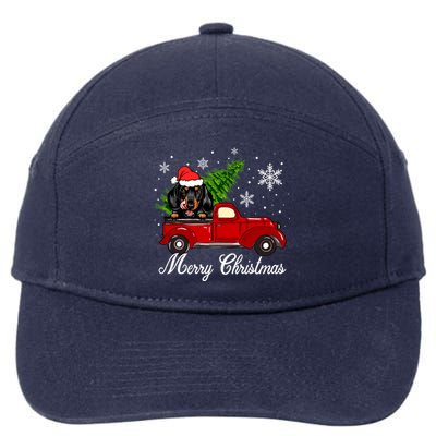 Dachshund Dog Riding Red Truck Christmas Decorations 7-Panel Snapback Hat