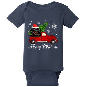 Dachshund Dog Riding Red Truck Christmas Decorations Baby Bodysuit