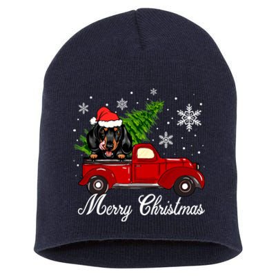 Dachshund Dog Riding Red Truck Christmas Decorations Short Acrylic Beanie