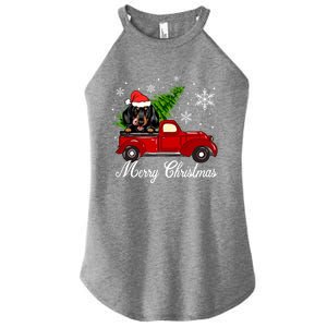 Dachshund Dog Riding Red Truck Christmas Decorations Women's Perfect Tri Rocker Tank