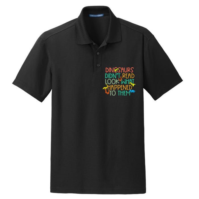 Dinosaurs Didnt Read Funny Book Lover teacher Dry Zone Grid Polo