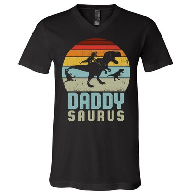 Daddysaurus Daddysaurus Rex Design Fathers Day V-Neck T-Shirt