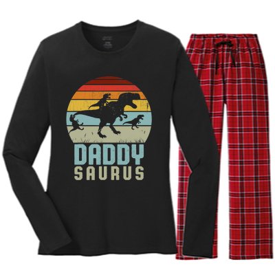 Daddysaurus Daddysaurus Rex Design Fathers Day Women's Long Sleeve Flannel Pajama Set 