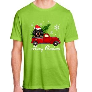 Dachshund Dog Riding Red Truck Christmas Decorations Pajama Cool Gift Adult ChromaSoft Performance T-Shirt