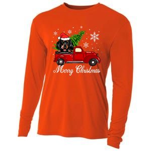 Dachshund Dog Riding Red Truck Christmas Decorations Pajama Cool Gift Cooling Performance Long Sleeve Crew