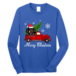 Dachshund Dog Riding Red Truck Christmas Decorations Pajama Cool Gift Long Sleeve Shirt