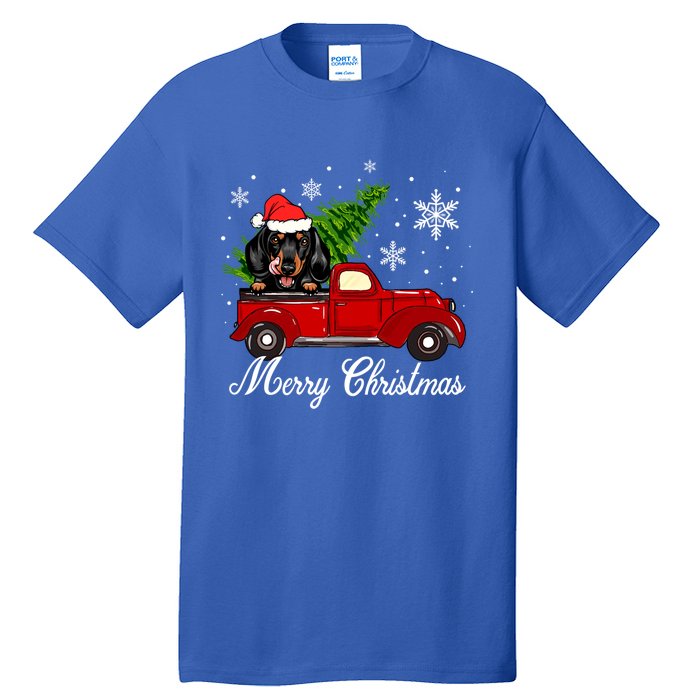 Dachshund Dog Riding Red Truck Christmas Decorations Pajama Cool Gift Tall T-Shirt