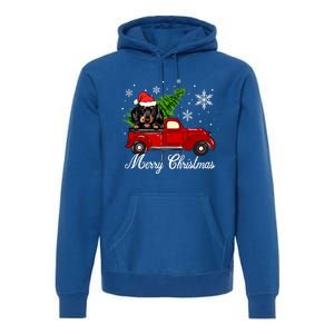 Dachshund Dog Riding Red Truck Christmas Decorations Pajama Cool Gift Premium Hoodie