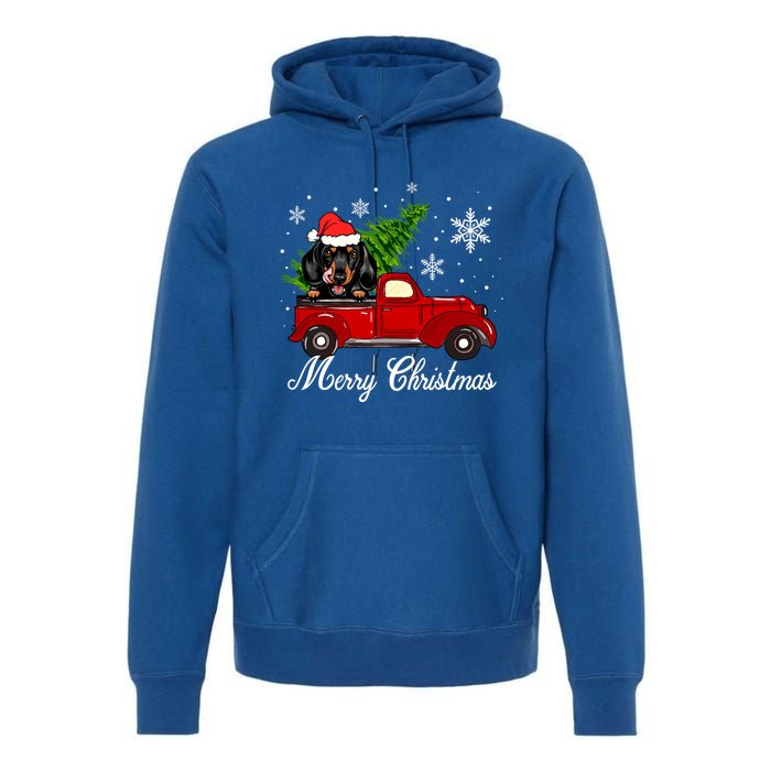 Dachshund Dog Riding Red Truck Christmas Decorations Pajama Cool Gift Premium Hoodie