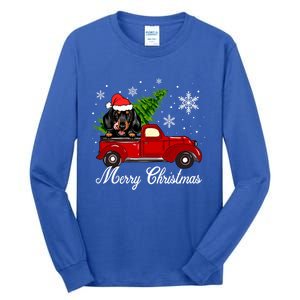 Dachshund Dog Riding Red Truck Christmas Decorations Pajama Cool Gift Tall Long Sleeve T-Shirt