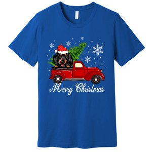 Dachshund Dog Riding Red Truck Christmas Decorations Pajama Cool Gift Premium T-Shirt