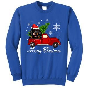 Dachshund Dog Riding Red Truck Christmas Decorations Pajama Cool Gift Tall Sweatshirt