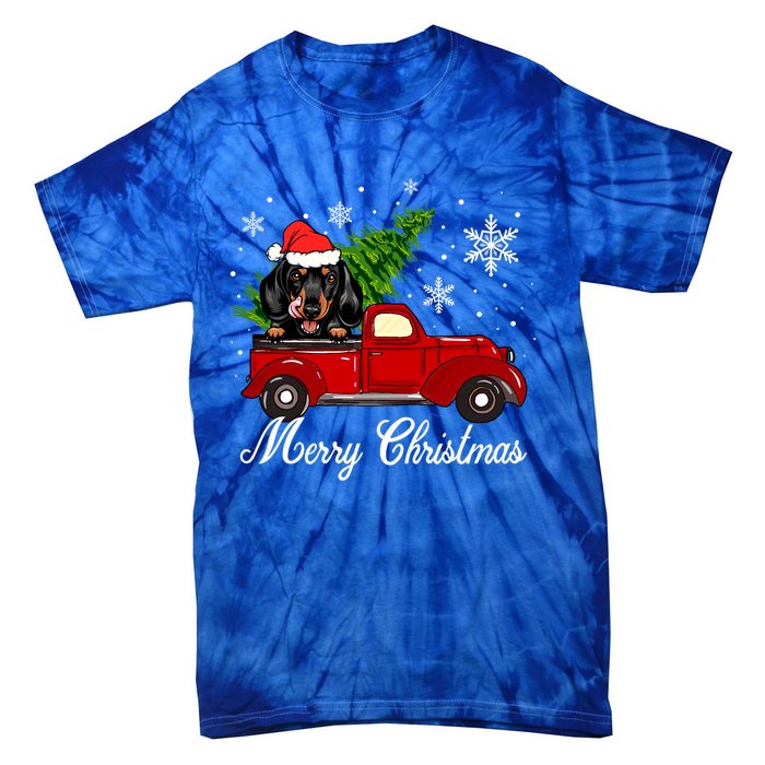 Dachshund Dog Riding Red Truck Christmas Decorations Pajama Cool Gift Tie-Dye T-Shirt