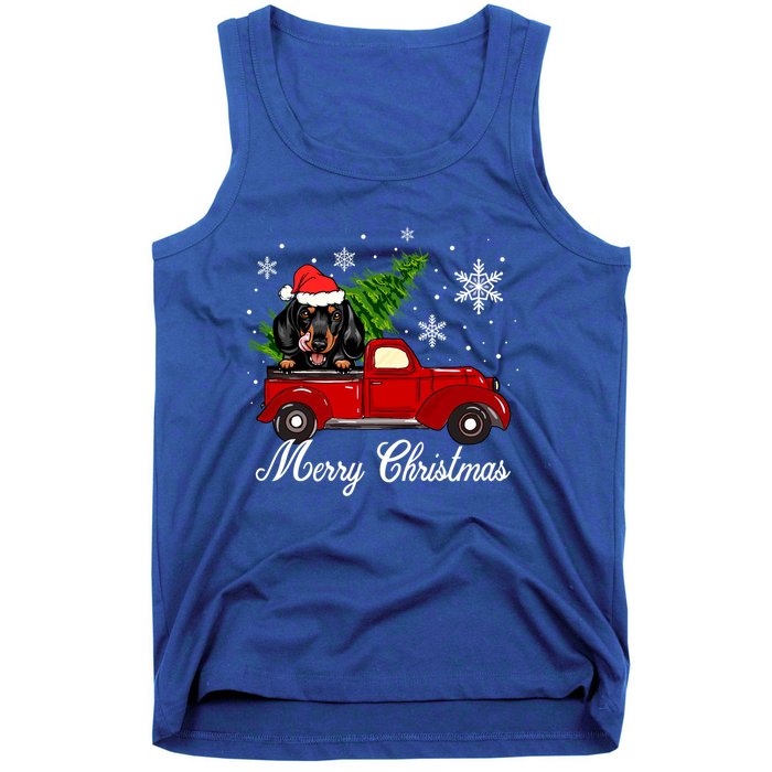 Dachshund Dog Riding Red Truck Christmas Decorations Pajama Cool Gift Tank Top