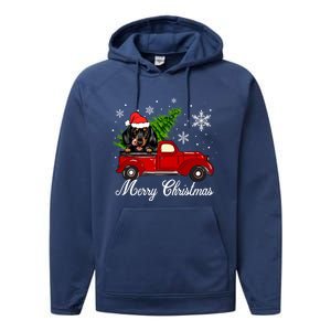 Dachshund Dog Riding Red Truck Christmas Decorations Pajama Cool Gift Performance Fleece Hoodie