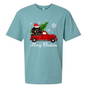 Dachshund Dog Riding Red Truck Christmas Decorations Pajama Cool Gift Sueded Cloud Jersey T-Shirt