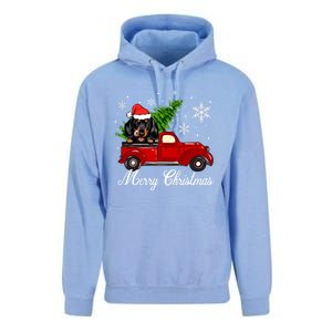 Dachshund Dog Riding Red Truck Christmas Decorations Pajama Cool Gift Unisex Surf Hoodie