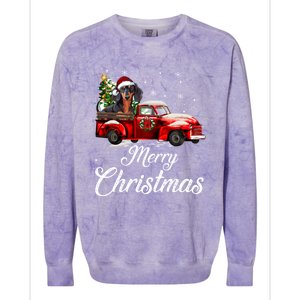 Dachshund Dog Riding Red Truck Christmas Decorations Pajama Gift Colorblast Crewneck Sweatshirt