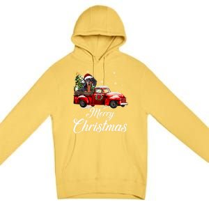 Dachshund Dog Riding Red Truck Christmas Decorations Pajama Gift Premium Pullover Hoodie