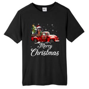 Dachshund Dog Riding Red Truck Christmas Decorations Pajama Gift Tall Fusion ChromaSoft Performance T-Shirt