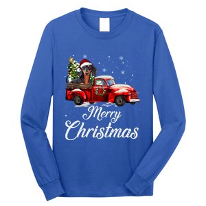 Dachshund Dog Riding Red Truck Christmas Decorations Pajama Gift Long Sleeve Shirt