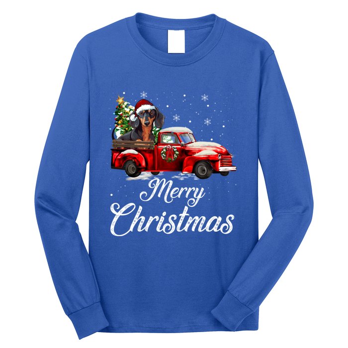 Dachshund Dog Riding Red Truck Christmas Decorations Pajama Gift Long Sleeve Shirt