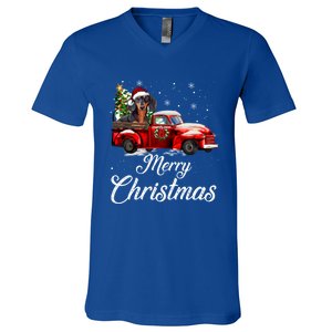 Dachshund Dog Riding Red Truck Christmas Decorations Pajama Gift V-Neck T-Shirt