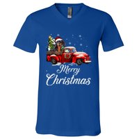 Dachshund Dog Riding Red Truck Christmas Decorations Pajama Gift V-Neck T-Shirt