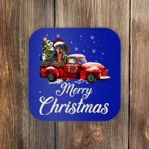 Dachshund Dog Riding Red Truck Christmas Decorations Pajama Gift Coaster