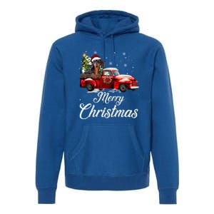 Dachshund Dog Riding Red Truck Christmas Decorations Pajama Gift Premium Hoodie