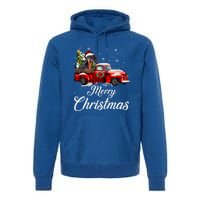 Dachshund Dog Riding Red Truck Christmas Decorations Pajama Gift Premium Hoodie