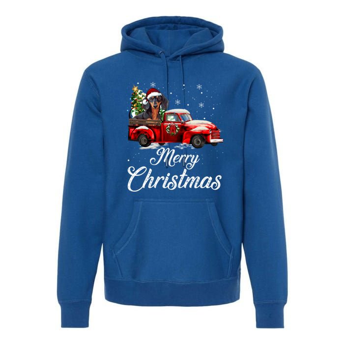 Dachshund Dog Riding Red Truck Christmas Decorations Pajama Gift Premium Hoodie