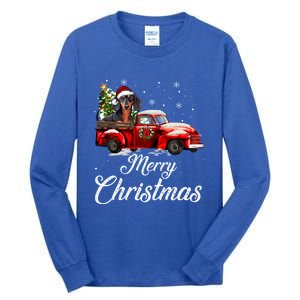 Dachshund Dog Riding Red Truck Christmas Decorations Pajama Gift Tall Long Sleeve T-Shirt