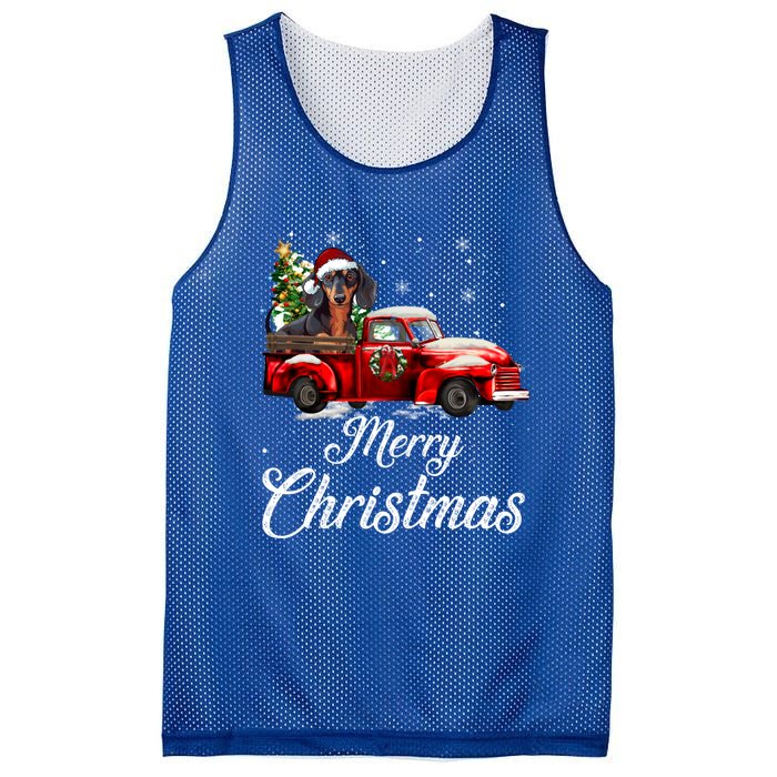 Dachshund Dog Riding Red Truck Christmas Decorations Pajama Gift Mesh Reversible Basketball Jersey Tank