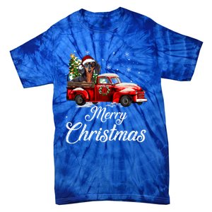 Dachshund Dog Riding Red Truck Christmas Decorations Pajama Gift Tie-Dye T-Shirt