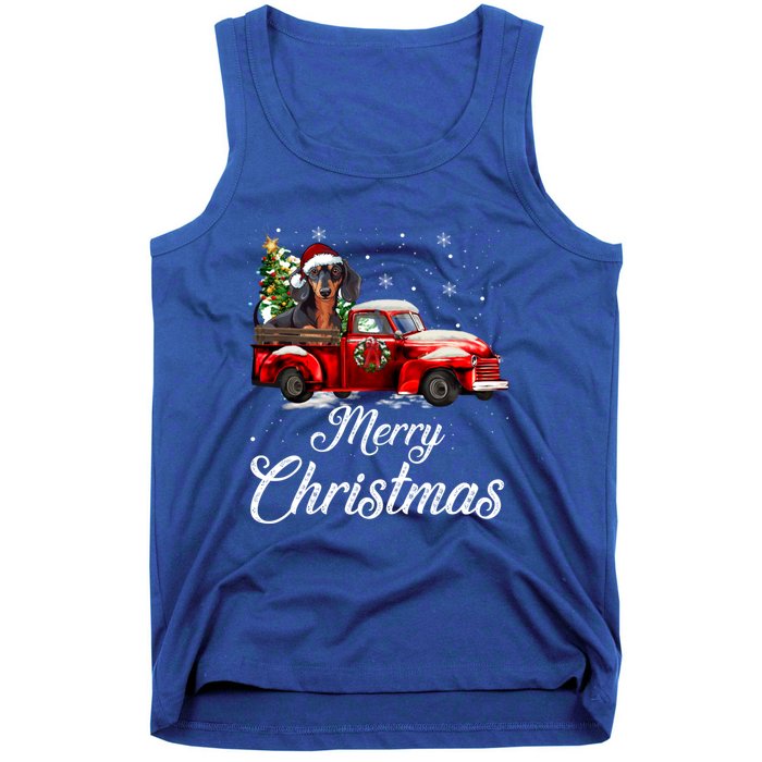 Dachshund Dog Riding Red Truck Christmas Decorations Pajama Gift Tank Top