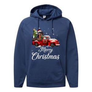 Dachshund Dog Riding Red Truck Christmas Decorations Pajama Gift Performance Fleece Hoodie