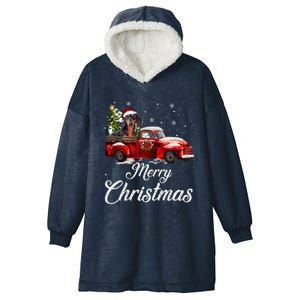 Dachshund Dog Riding Red Truck Christmas Decorations Pajama Gift Hooded Wearable Blanket