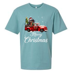 Dachshund Dog Riding Red Truck Christmas Decorations Pajama Gift Sueded Cloud Jersey T-Shirt