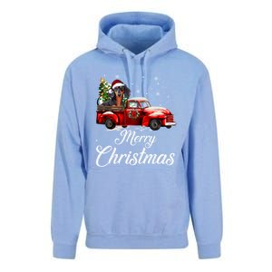 Dachshund Dog Riding Red Truck Christmas Decorations Pajama Gift Unisex Surf Hoodie